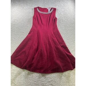 Studio One‎ Dress Women's Red 6P Pearl Beaded Sleeveless Fit Flare